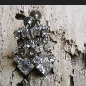 Rhinestone Dangle Screw Back Earrings